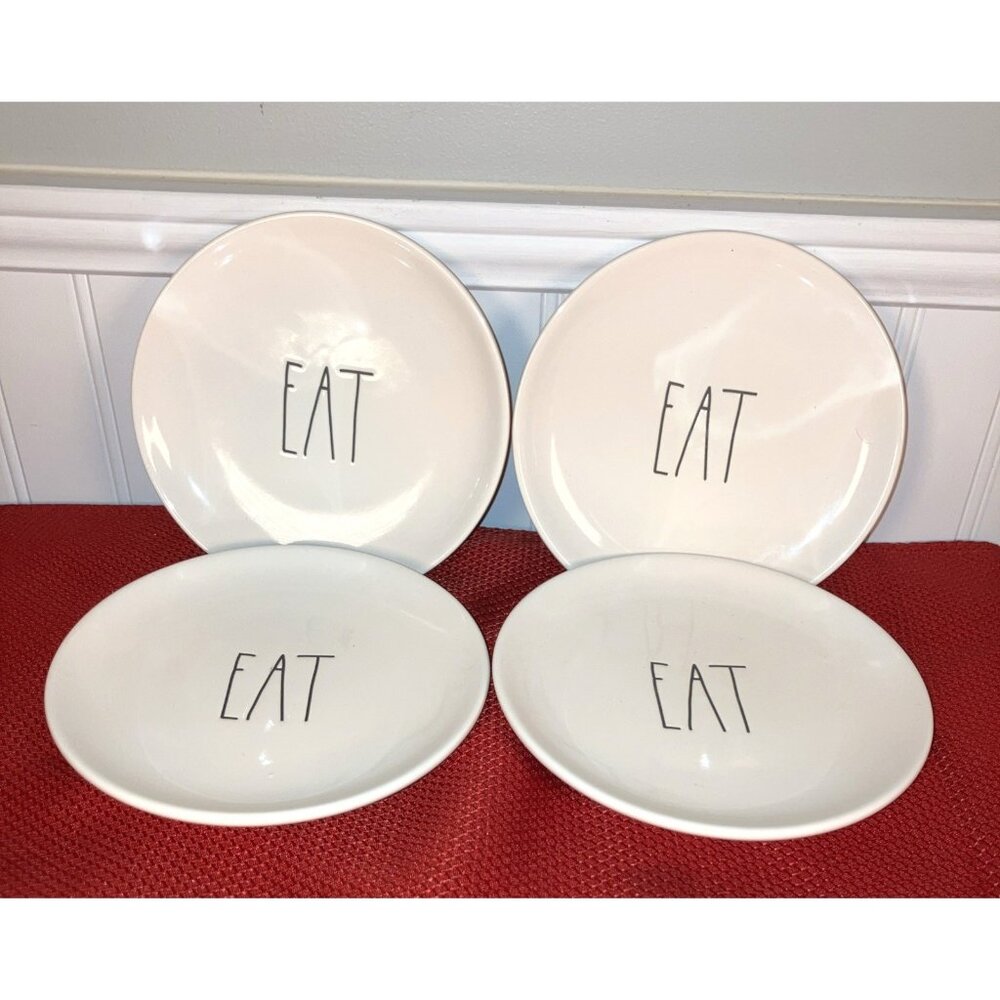 4 EAT Rae Dunn 6.5 Appetizer plates  Artisan Collection Magenta White